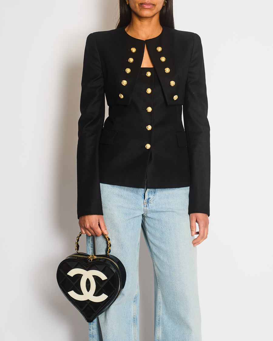 Alexander McQueen Black Military Cropped Jacket with Gold Button Detailing Size IT 38 (UK 6)