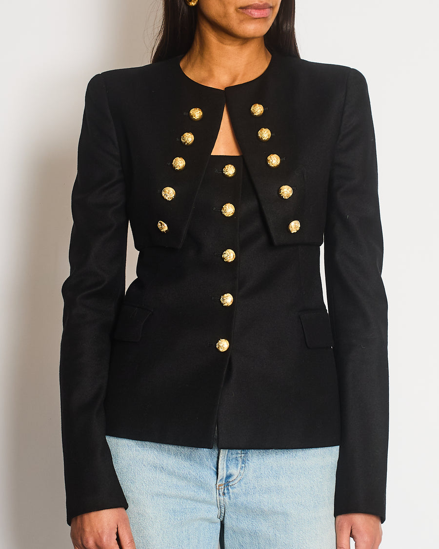 Alexander McQueen Black Military Cropped Jacket with Gold Button Detailing Size IT 38 (UK 6)