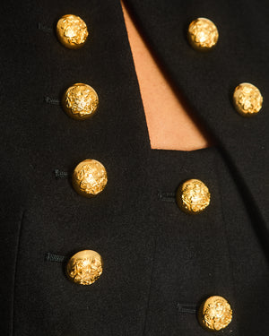 Alexander McQueen Black Military Cropped Jacket with Gold Button Detailing Size IT 38 (UK 6)