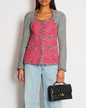 Chanel Pink and Grey Braided Trim Tweed Jacket with CC Logo Button Detailing Size FR 36 (UK 8)