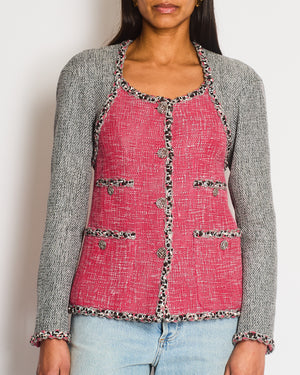 Chanel Pink and Grey Braided Trim Tweed Jacket with CC Logo Button Detailing Size FR 36 (UK 8)