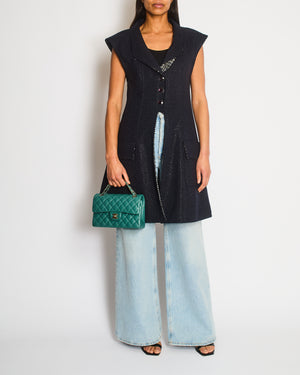 Chanel Navy Sleeveless Gilet Dress with Pocket, Tweed and CC Hexagon Buttons Size FR 38 (UK 10)