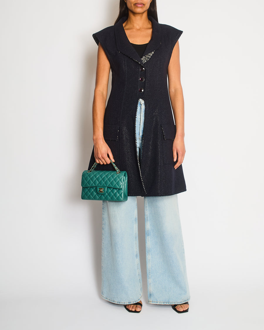 Chanel Navy Sleeveless Gilet Dress with Pocket, Tweed and CC Hexagon Buttons Size FR 38 (UK 10)