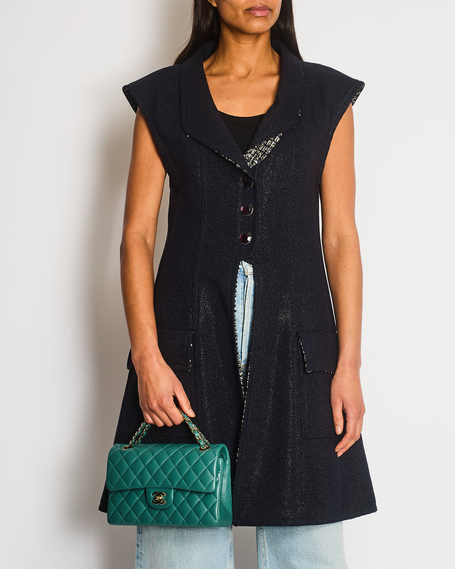 Chanel Navy Sleeveless Gilet Dress with Pocket, Tweed and CC Hexagon Buttons Size FR 38 (UK 10)