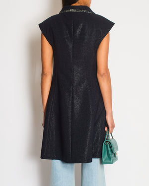 Chanel Navy Sleeveless Gilet Dress with Pocket, Tweed and CC Hexagon Buttons Size FR 38 (UK 10)