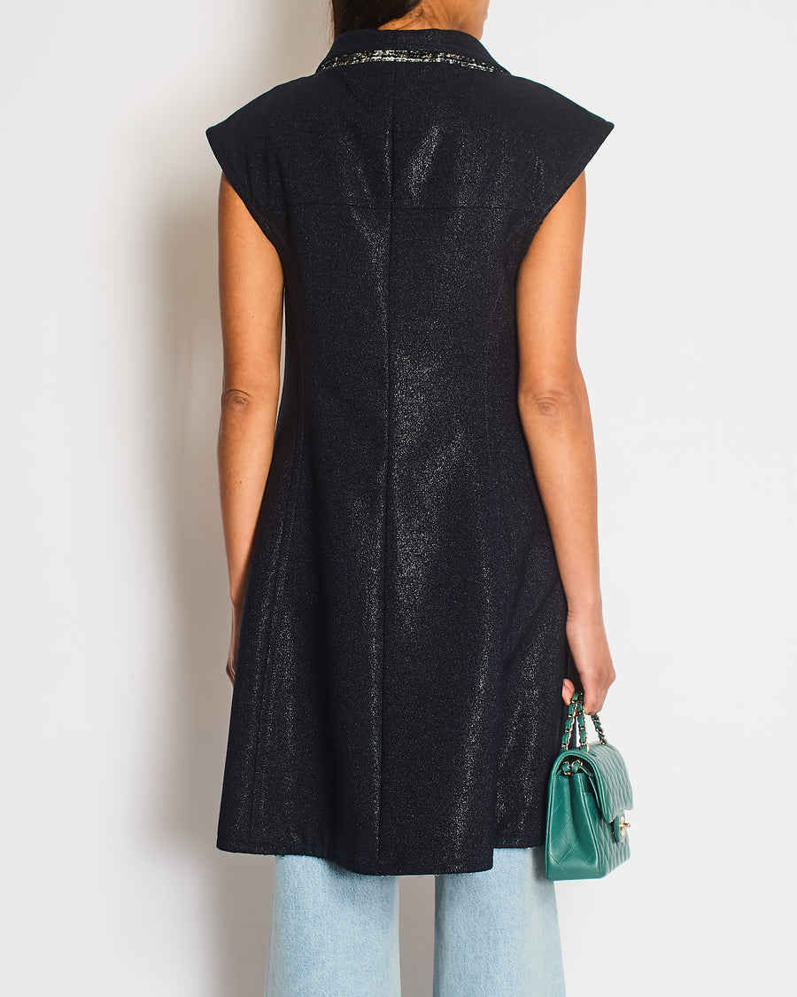 Chanel Navy Sleeveless Gilet Dress with Pocket, Tweed and CC Hexagon Buttons Size FR 38 (UK 10)