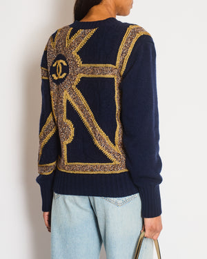 Chanel 21/A Navy Cashmere Knitted CC Jumper Size FR 38 (UK 10)