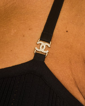 Chanel 25/B Black Knitted Sleeveless Dress with CC Strap and Bow Detail Size FR 38 (UK 10)