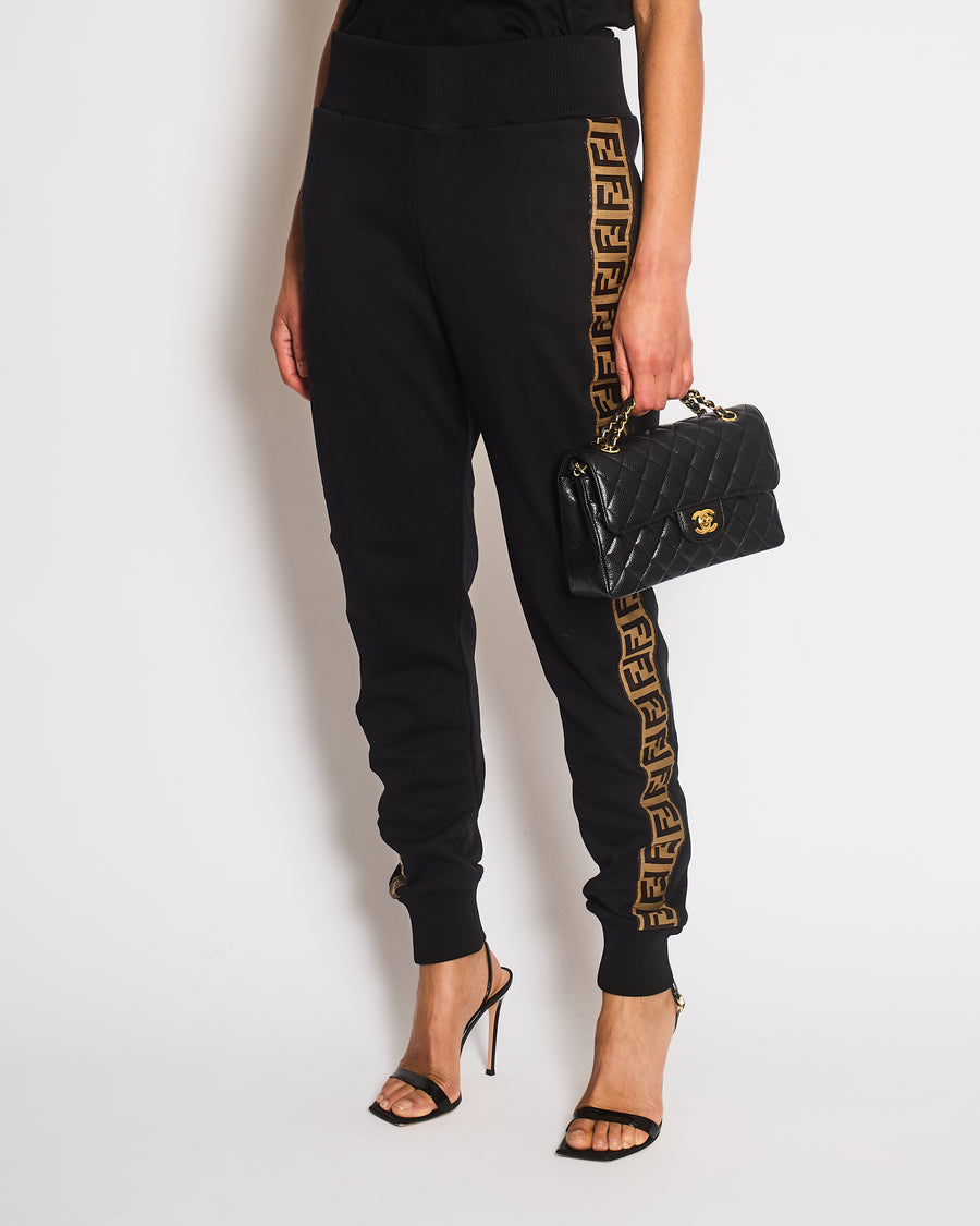Fendi Black Joggers with Brown Stripe Logo Details Size IT 46 (UK 14)
