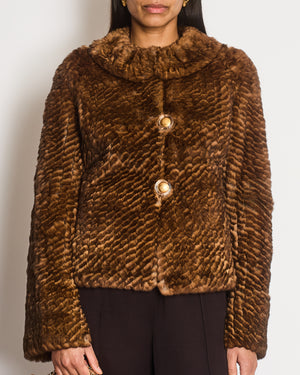 Fendi Brown Fur Jacket with Collar and Gold Buttons Detailing Size IT 42 (UK 10)