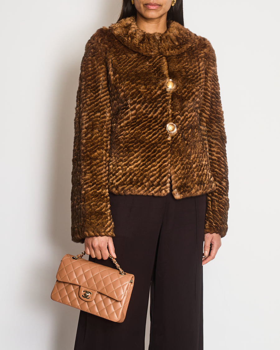 Fendi Brown Fur Jacket with Collar and Gold Buttons Detailing Size IT 42 (UK 10)