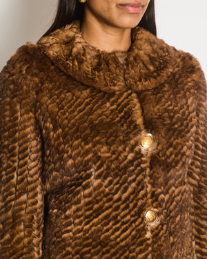 Fendi Brown Fur Jacket with Collar and Gold Buttons Detailing Size IT 42 (UK 10)