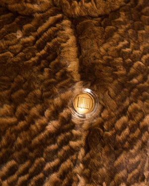 Fendi Brown Fur Jacket with Collar and Gold Buttons Detailing Size IT 42 (UK 10)