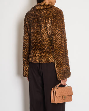 Fendi Brown Fur Jacket with Collar and Gold Buttons Detailing Size IT 42 (UK 10)