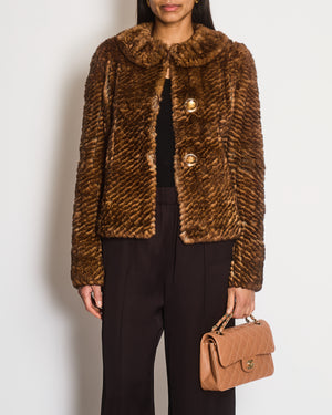Fendi Brown Fur Jacket with Collar and Gold Buttons Detailing Size IT 42 (UK 10)