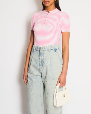 Chanel Pink and White Striped Cotton Knit Top Size FR 36 (UK 8)