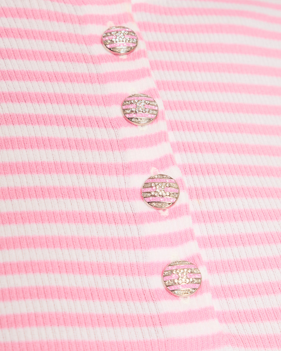 Chanel Pink and White Striped Cotton Knit Top Size FR 36 (UK 8)