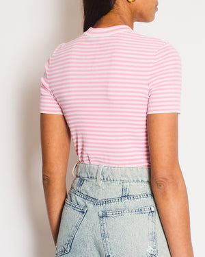 Chanel Pink and White Striped Cotton Knit Top Size FR 36 (UK 8)