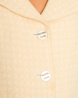 Chanel 00/C White and Peach Check Tweed Long Sleeve Jacket with Brushed Silver Logo Buttons Size FR 38 (UK 10)