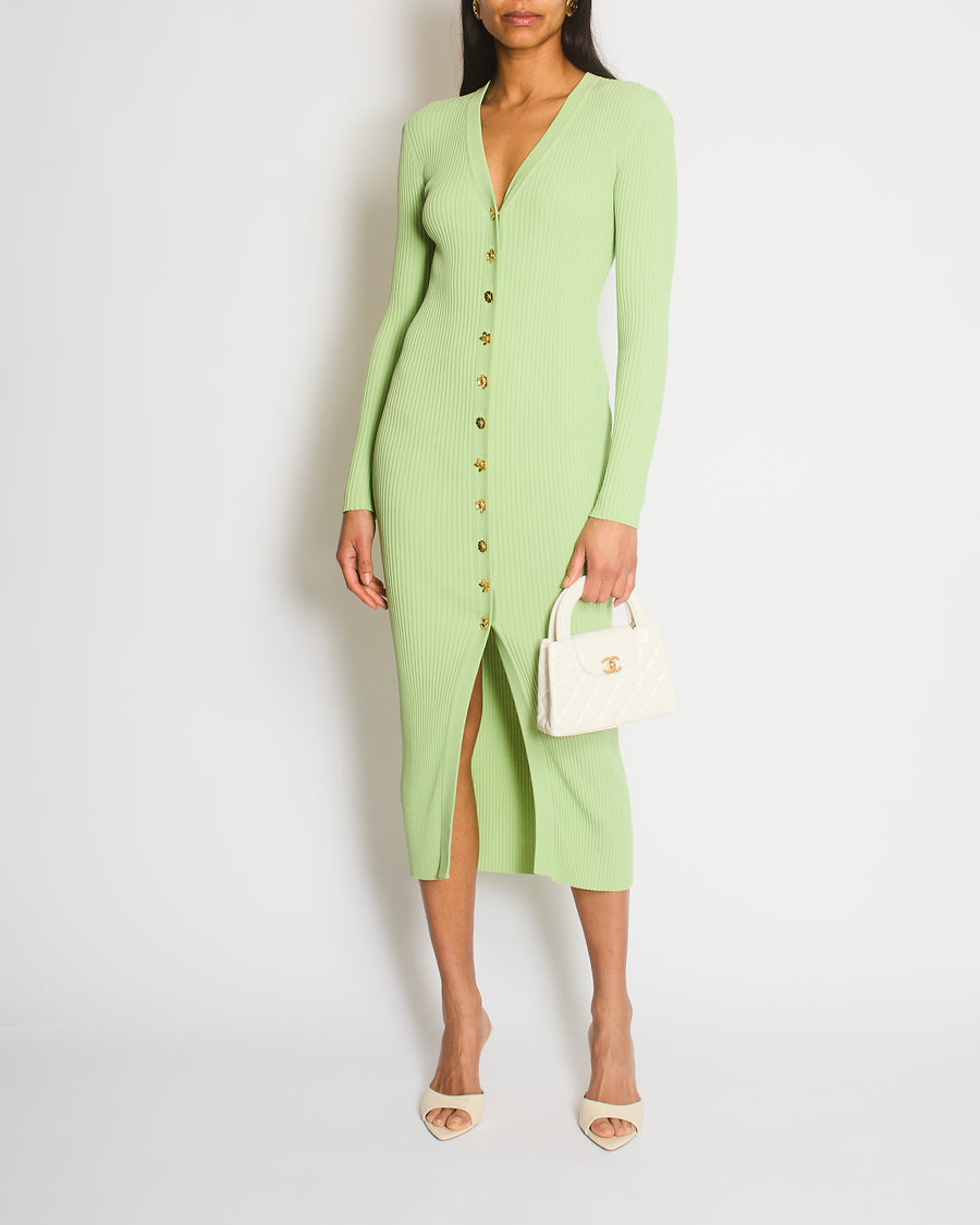 STAUD Pistachio Ribbed Shoko Midi Knit Dress Size S (UK 8/10)