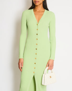 STAUD Pistachio Ribbed Shoko Midi Knit Dress Size S (UK 8/10)