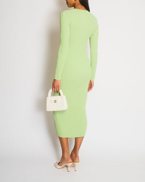 STAUD Pistachio Ribbed Shoko Midi Knit Dress Size S (UK 8/10)