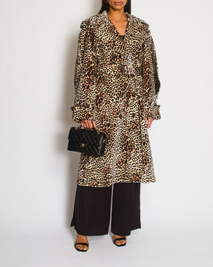 Alexandre Vauthier Brown Leopard Velvet Trench Coat with Button Detailing Size FR 36 (UK 8)
