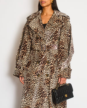 Alexandre Vauthier Brown Leopard Velvet Trench Coat with Button Detailing Size FR 36 (UK 8)