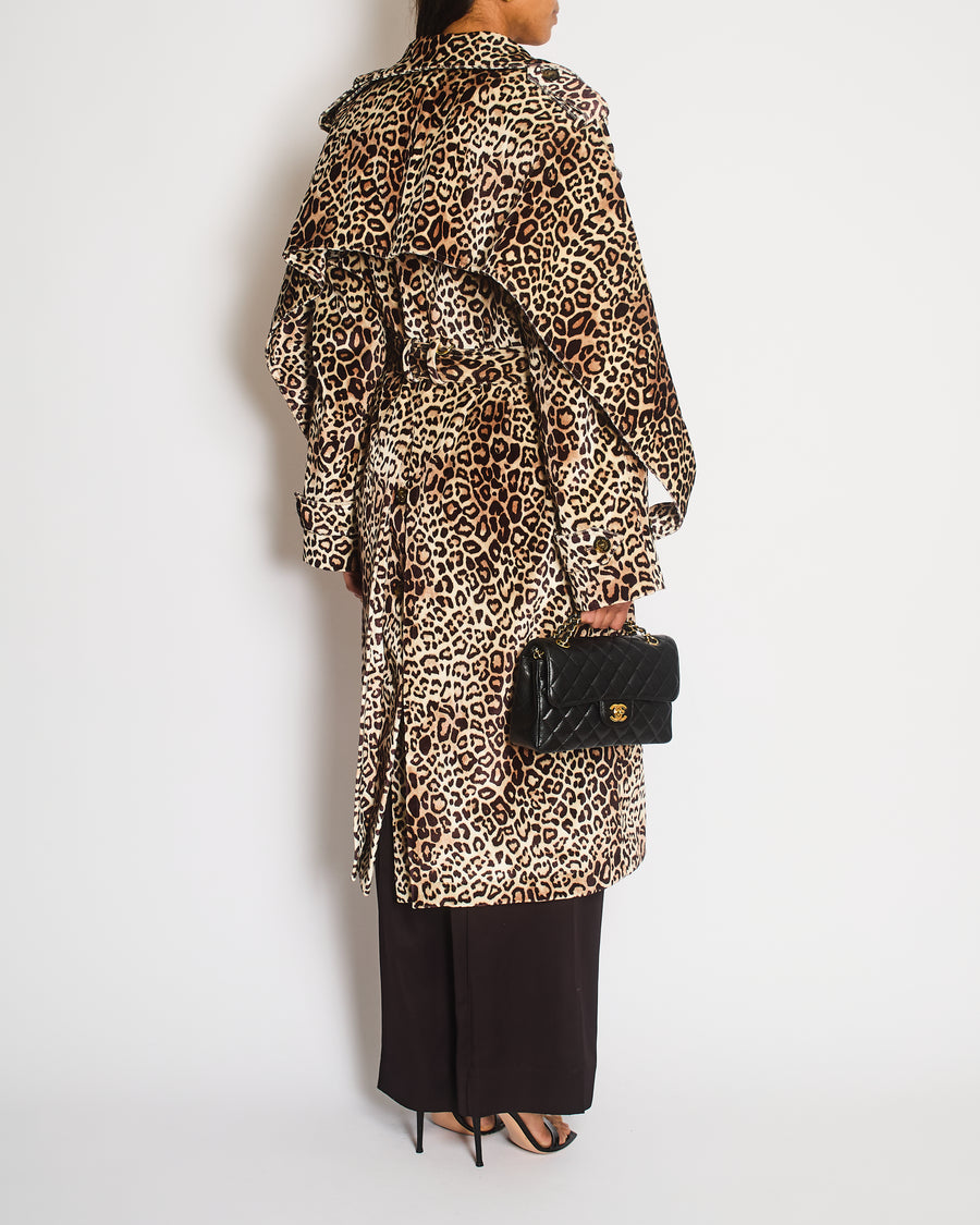 Alexandre Vauthier Brown Leopard Velvet Trench Coat with Button Detailing Size FR 36 (UK 8)
