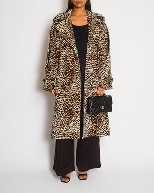 Alexandre Vauthier Brown Leopard Velvet Trench Coat with Button Detailing Size FR 36 (UK 8)