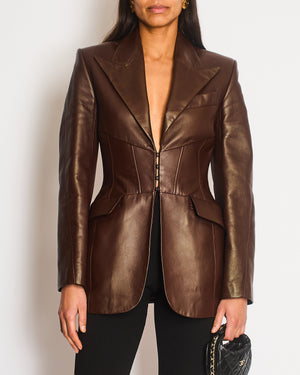 Mugler Brown Corseted Single Breasted Blazer Size FR 38 (UK 10)
