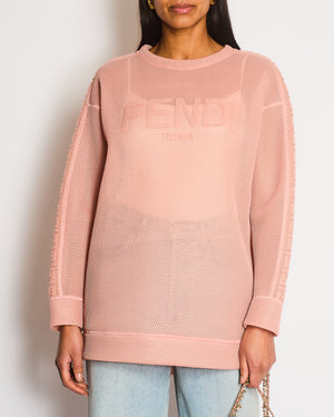 Fendi Blush Pink Mesh Neoprene Long Sleeve Logo Top Size L (UK 12/14)