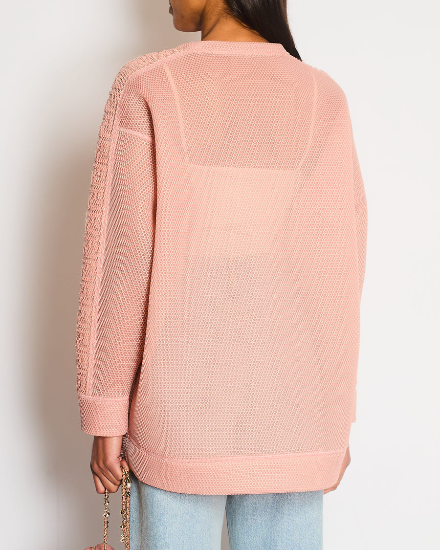 Fendi Blush Pink Mesh Neoprene Long Sleeve Logo Top Size L (UK 12/14)