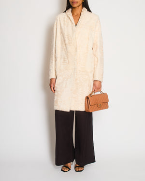 Via Capella White Astrakhan Fur Long Coat with Collar Size IT 42 (UK 10)