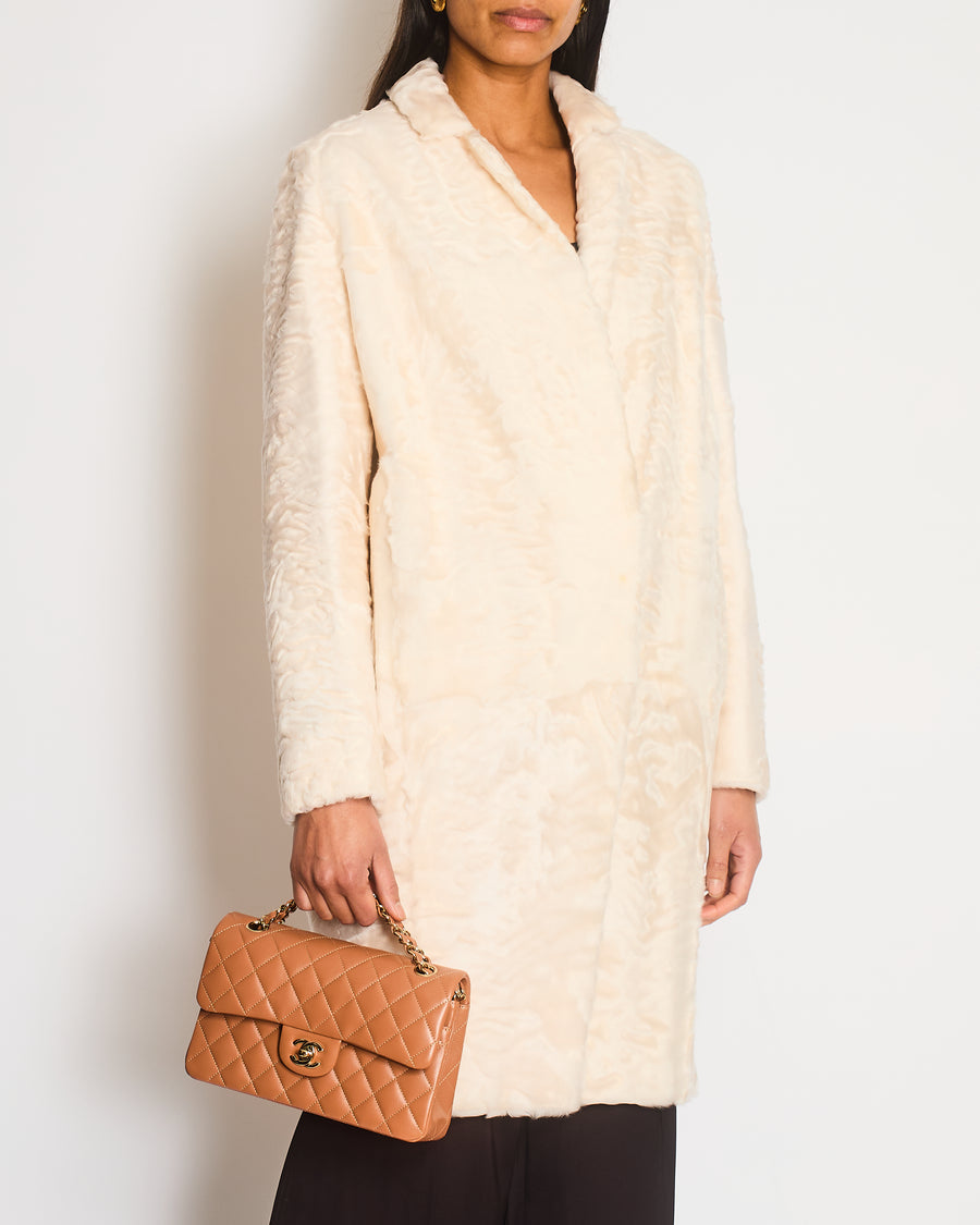Via Capella White Astrakhan Fur Long Coat with Collar Size IT 42 (UK 10)