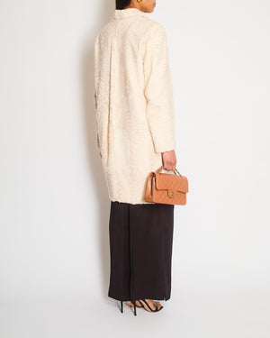 Via Capella White Astrakhan Fur Long Coat with Collar Size IT 42 (UK 10)