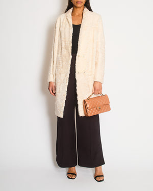 Via Capella White Astrakhan Fur Long Coat with Collar Size IT 42 (UK 10)