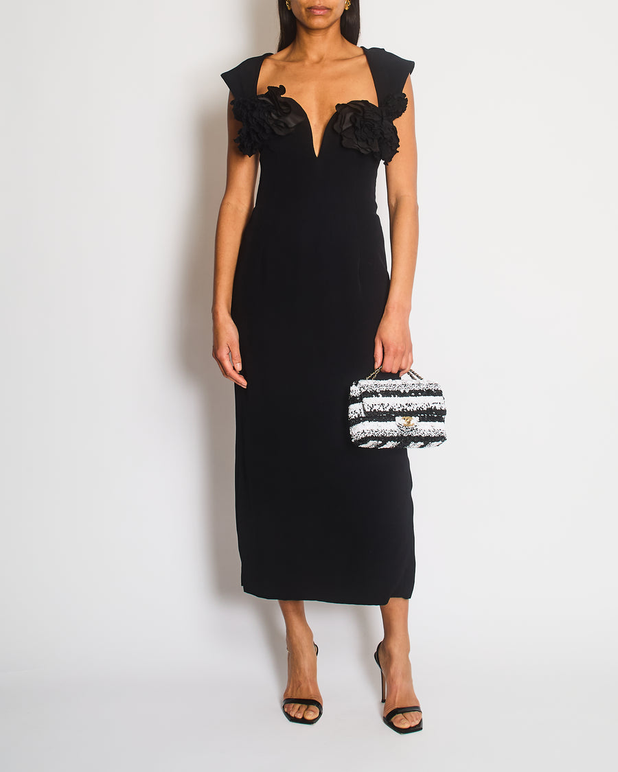 Oscar De La Renta Black Maxi Dress with Floral Detail Size IT 38 (UK 6 Sellier Oscar De La Renta Black Maxi Dress with Floral Detail Size IT 38 (UK 6 Sellier