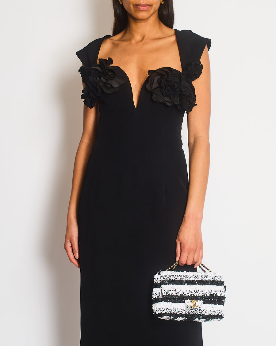 Oscar De La Renta Black Maxi Dress with Floral Detail Size IT 38 (UK 6)