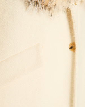 Ermanno Scervino Cream Single Breasted Coat with Fur Collar Detail Size IT 40 (UK 8)