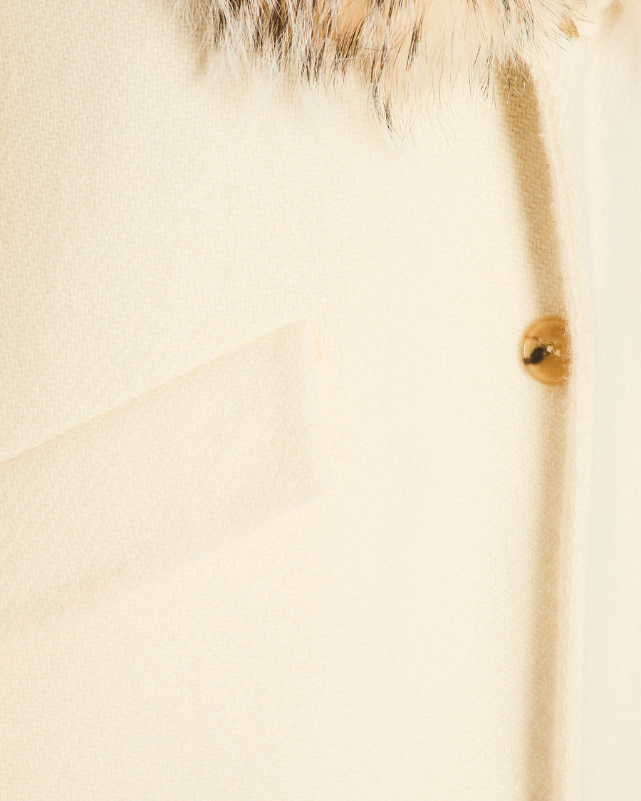 Ermanno Scervino Cream Single Breasted Coat with Fur Collar Detail Size IT 40 (UK 8)