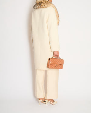 Ermanno Scervino Cream Single Breasted Coat with Fur Collar Detail Size IT 40 (UK 8)