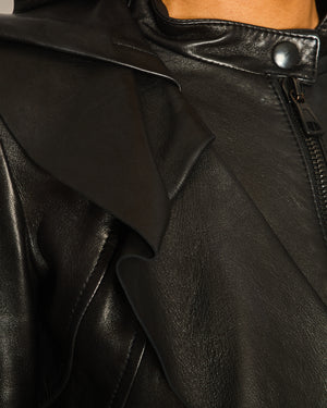 Valentino Black Lambskin Leather Jacket with Ruched Detail Size IT 42 (UK 10)