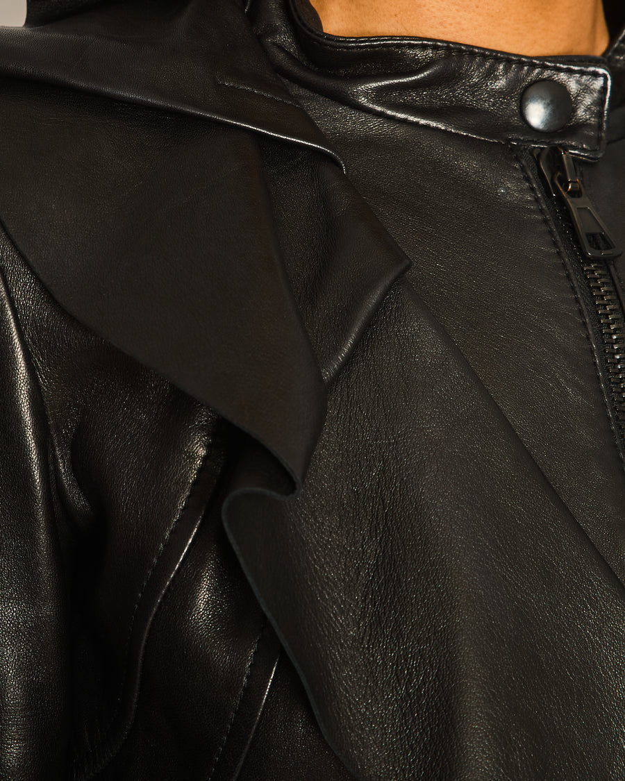 Valentino Black Lambskin Leather Jacket with Ruched Detail Size IT 42 (UK 10)