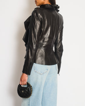 Valentino Black Lambskin Leather Jacket with Ruched Detail Size IT 42 (UK 10)