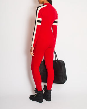 Izaak Azanei Merino Red Ski Jumpsuit With Black and White Stripe Detailing Size UK (8-10)