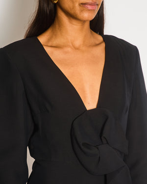 Roland Mouret Black Long Sleeve Midi Dress with V Neck and Ruffle Size UK 8