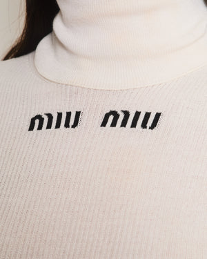 Miu Miu White Ribbed Short Sleeve Logo High Neck Jumper Size IT 38 (UK 6)