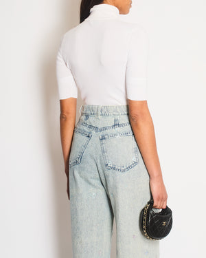 Miu Miu White Ribbed Short Sleeve Logo High Neck Jumper Size IT 38 (UK 6)