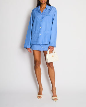 Miu Miu Blue Logo Bowling Button Down Shirt with Matching Skirt Set Size IT 36/38 (UK 4/6)